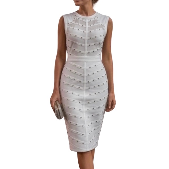 FT INC Dresses & Skirts - #A097    FT INC  Romantic  White Studded  Vintage  Bodycon Dress  NWT   XL